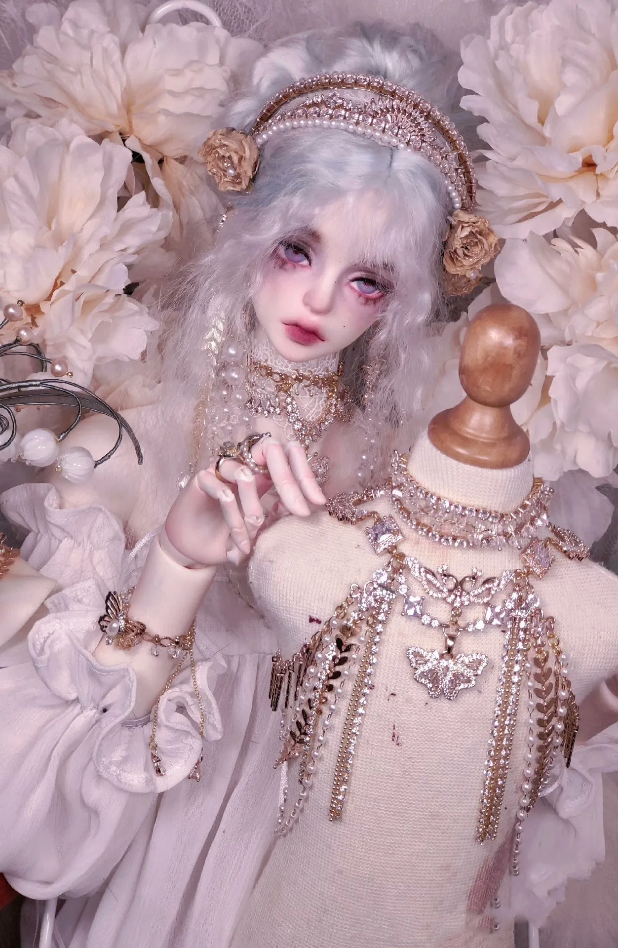 ティアラおじさん人形ジルコンネックレスクラウンブレスレットリングイヤリング、1/3 BJD人形アクセサリージュエリーアクセサリー送料無料