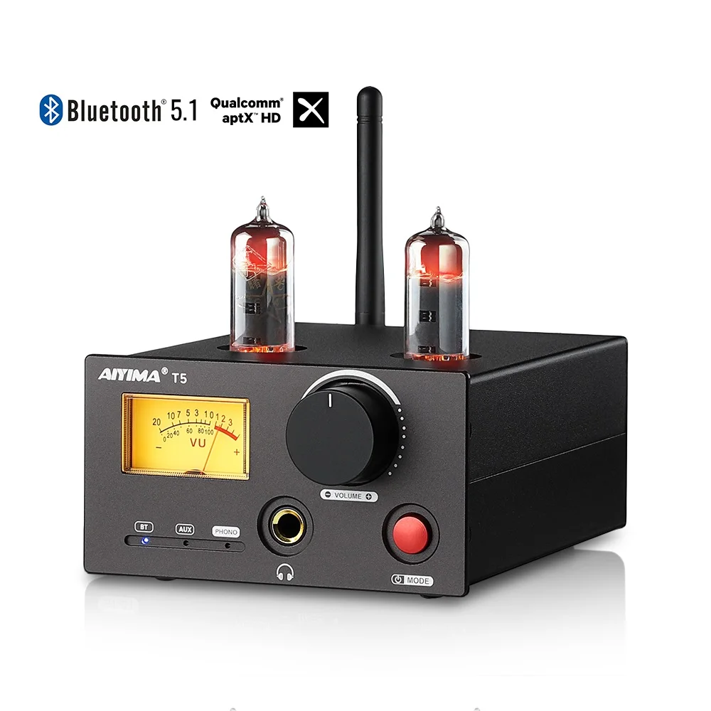 

AIYIMA T5 MM Phono Tube Amplifier NE5532 Stereo Amplifier Bluetooth Audio Amplifier VU Meter 160Wx2 Turntable Phonograph Preamp