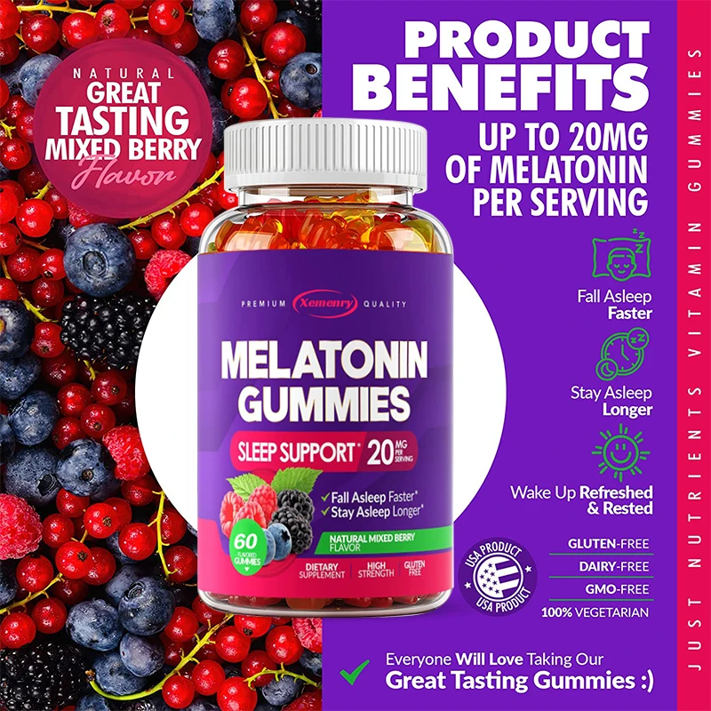 Melatonin 20 Mg Adult Gummies - Delicious Mixed Berry Flavor - Maximum Strength - Sleep Gummies - 10 Mg Melatonin Each