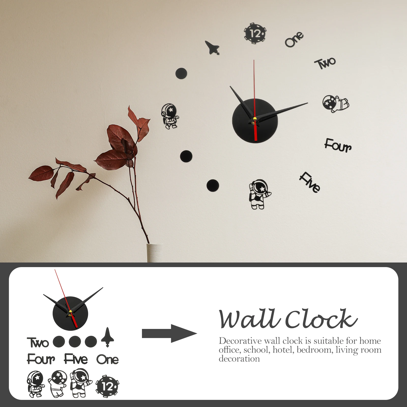 

1 Set Spaceman Hanging Simple Silent For Home Decor Living Room Bedroom Office Mute Adorn Spaceman Wall Clock Decor Hanging Wall