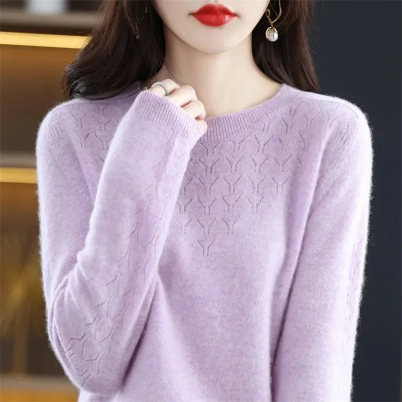 2023 High Quality Winter Women Sweater Merino Wool Knitted Solid Color Basic Sweater O-neck Long Sleeve Pullover Soft Jumper Top