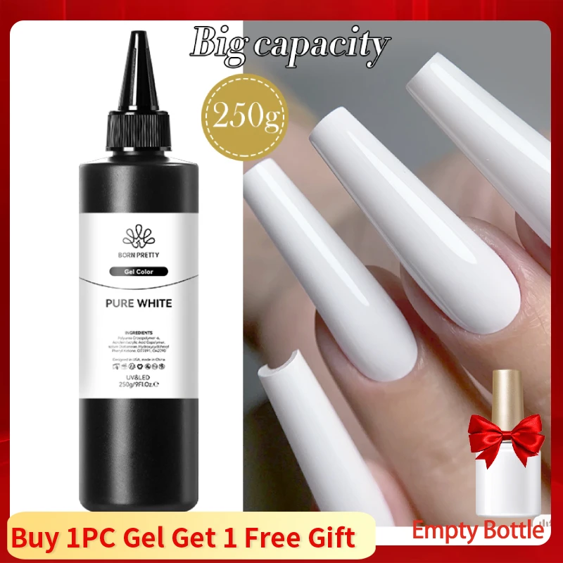 

BORN PRETTY 250g Gel Nail Polish 10ML White Color Soak Off Gel Polish for Salon DIY Gel Nail Art Design Fall Gel Manicure