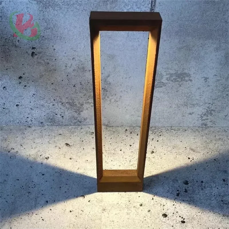 Customized Square Corten Steel Bollard Light Modern Design Outdoor with Customized Size