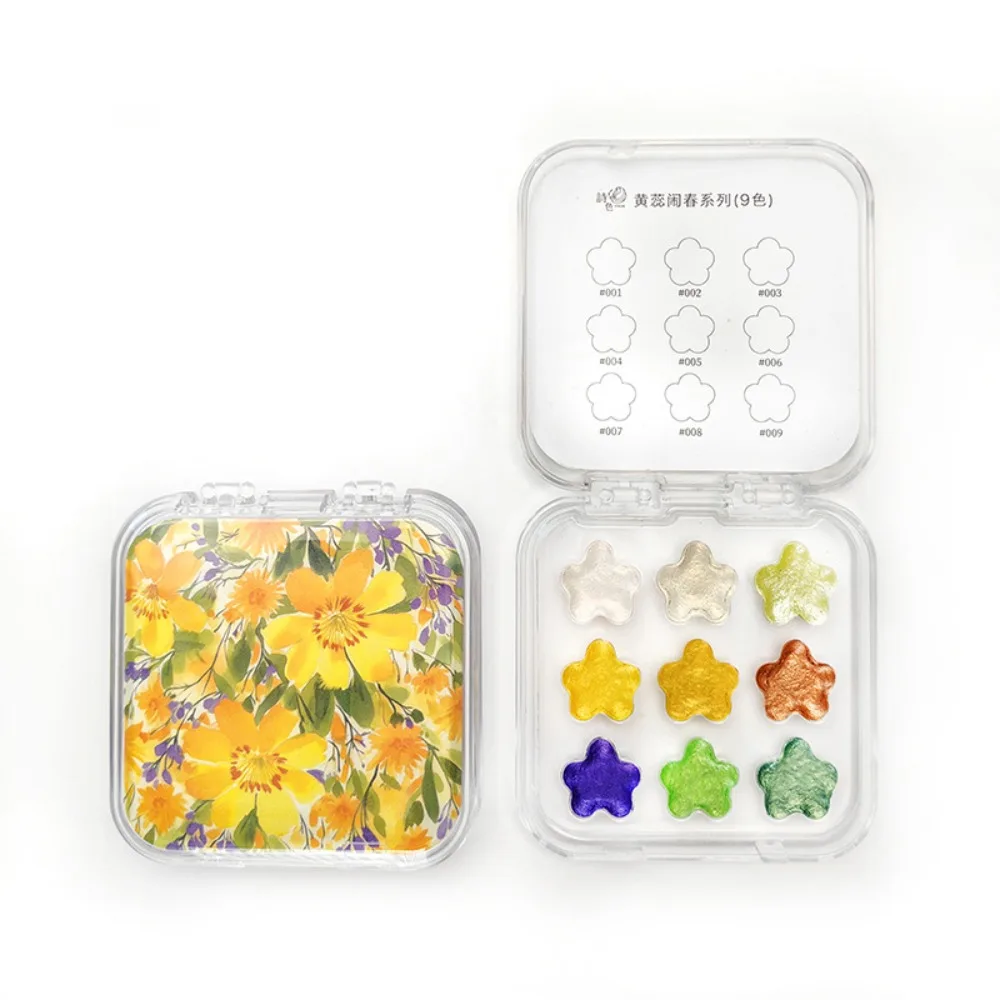 

9 Colors Watercolor Paint Set Solid Pearlescent Painting Pigment Set Flower Design Watercolor Pigment School Art Supplies