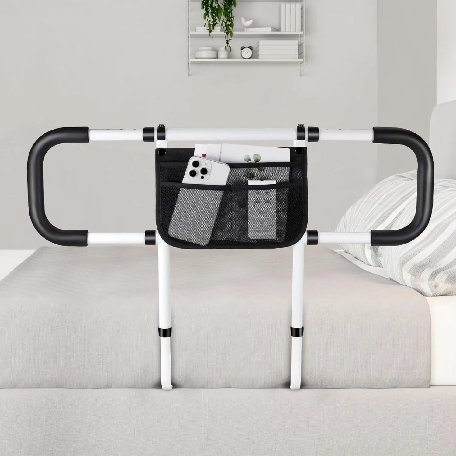 Adjustable Bed Rails for Elderly Safety - Side Rail Support with Storage Bag & Straps, Fits King Queen Full Twin Beds
