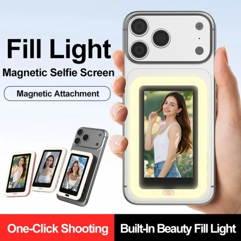 Portable Wireless Rear‑Cam Selfie Viewfinder Magnetic Suction Display Built‑in Fill Light Zero Shutter Latency For Mobile Phone