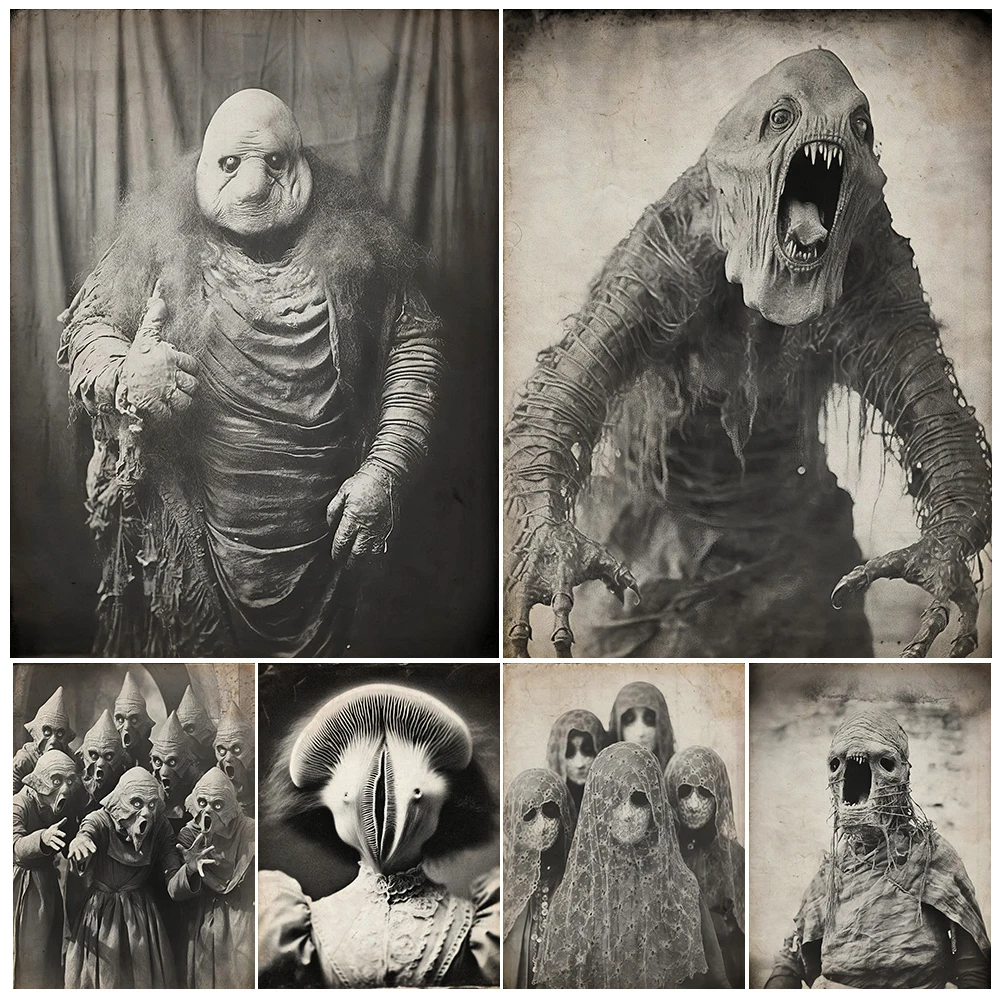 

Wicker Mummy,Ghoul,Bee Man,Victorian Freak Show Photograph Retro Wall Art Canvas Print,Antique Monster Photo Art Poster Print