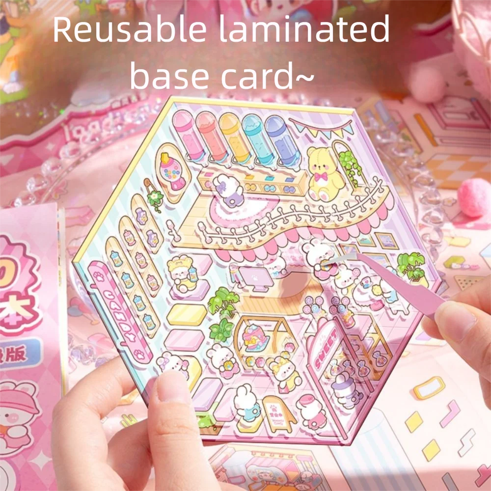 Kolekcja Miniaturowych Scen PET Dekompresja Wizualne Układanie Naklejki 3D Kieszonkowa Kabina Scena DIY Zabawka Gra Naklejki Prezenty dla Dzieci