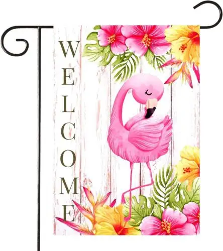 Flamingo Welcome Summer Garden Flag Tropical Pink Yard Flag 12X18 Inch Vertical