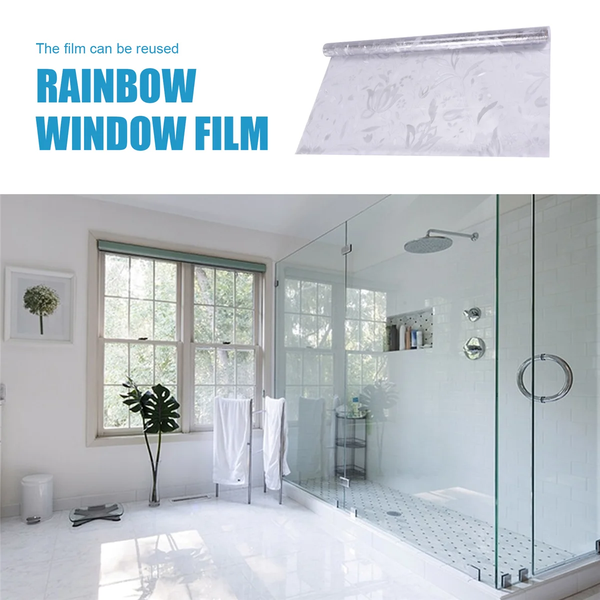 3D Regenboog Glasfolie Gebrandschilderd Glas Vinyl Statische Niet-klevende Film Ondoorzichtige Privacy Beschermend -45X100cm