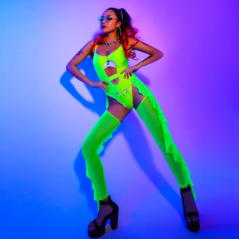 Female Sexy Outfits For Women FluorescenGreen Hip Hop Suit Nightclub Dj Bar Gogo Dance Stage Costumes Pole Dance Clothes