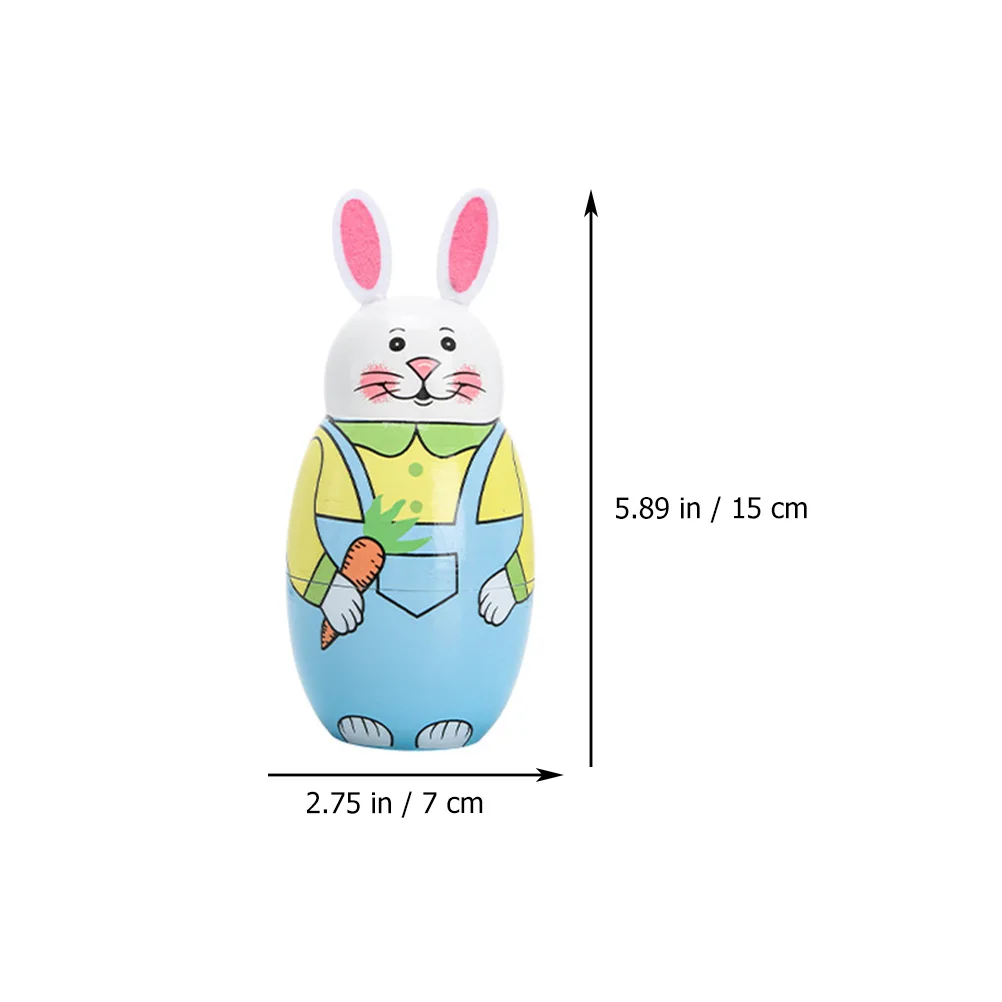 

Painted Bunny Nesting Baby Matryoshka Toys Stacking for Kids Dining Table Wood Russian Matroska Child Rabbit