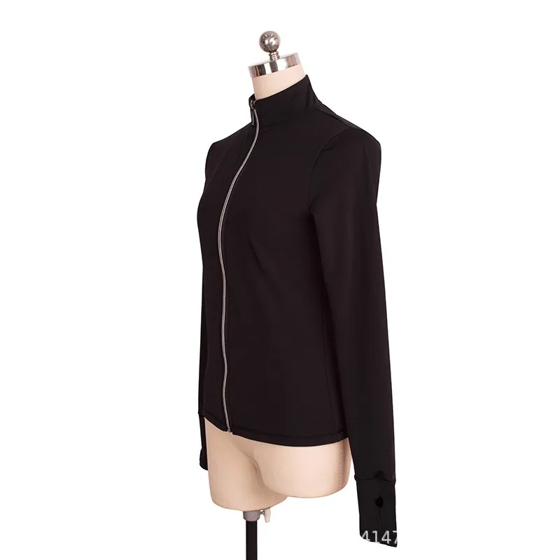 Traje de patinaje artístico personalizado, chaqueta superior, traje de entrenamiento con cremallera, terciopelo negro para niños y adultos, Color sólido, hombre de hielo, diamante