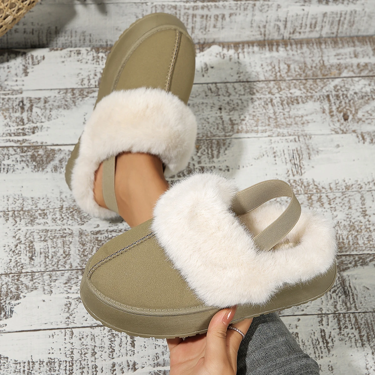 Slippers women wear the new winter fur one thick-soled Baotou wool slippers plus suede boots cotton shoes