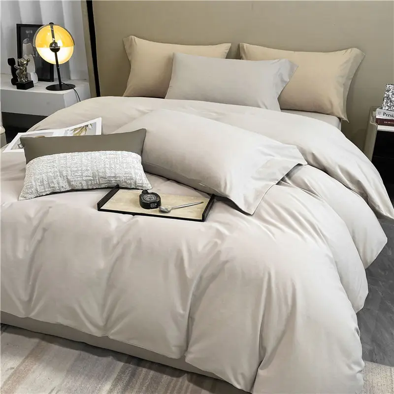 

Class A Thick Brushed Solid Color Luxury Bedding Set 100S Long Staple Cotton Quilt Cover Pillowcase three Piece Set 220x240cm