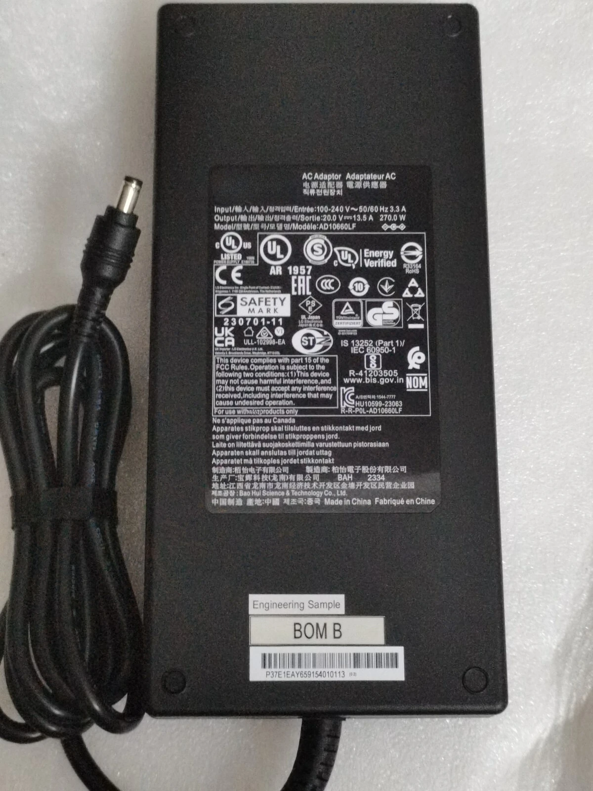 Adaptador de Corriente CA de 20V 13.5A AD10660LF 270W Original Compatible con el Monitor de Juegos LG UltraGear OLED