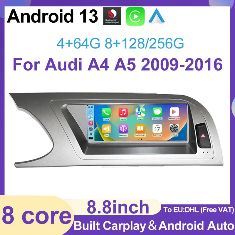 8.8'' Android 13 8G+256G Car Radio For Audi A4 A4L B8 A5 2009-2016 GPS Navi Multimedia Stereo Player WIFI Google CarPlay Auto 4G