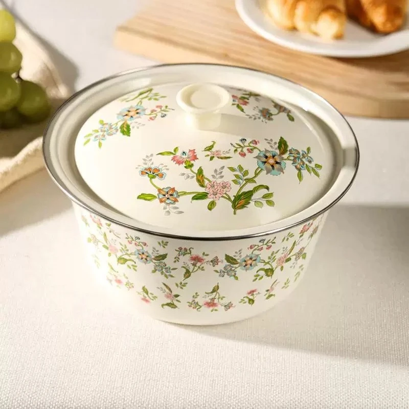 

LMM old-fashioned enamel basin with lid, thickened enamel nostalgic extra thick high-end dough washing basin