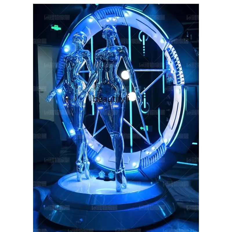 a17 High-end KTV Club Internet Cafe Bar Mechanical Girl Electroplated Empty Mountain Base Device Decoration Floor Sculpture Orna