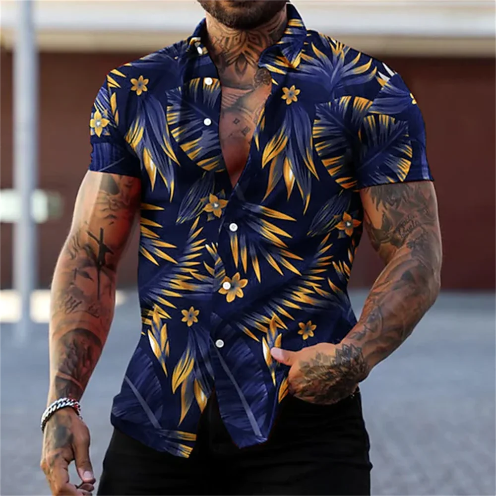 Hawaiian Shirt For Mens 2023 3D Print Short Sleeve Blouse Beach Holiday Top Tee Summer Oversized Men\'s Clothing Camisa Masculina