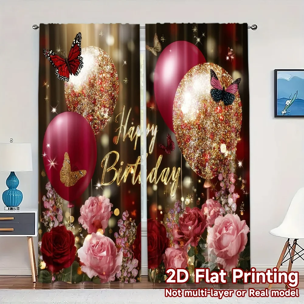 2 pièces, rideaux d'impression plate 2D (sans tige) anniversaire Bliss (2) rideaux modernes stores roulants rideaux semi-transparents pour l'extérieur