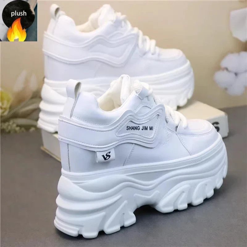 

10cm Winter Increased Height Warm Shoes for Women Fashion High Platform Thicken Sneakers Trendy Leather Chunky Shoes scarpe