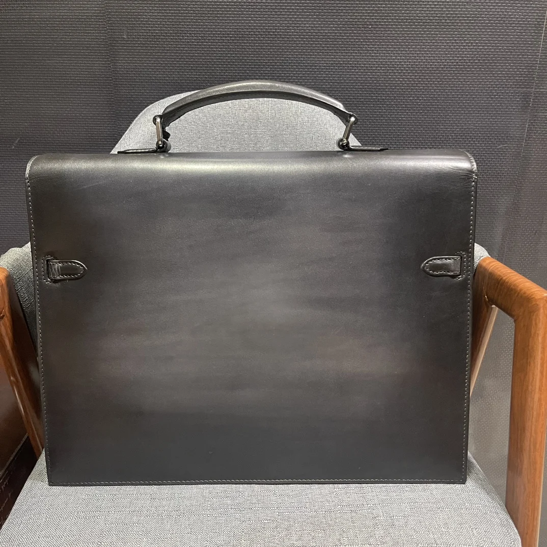 Buatan tangan Vintage Togo asli Venezia tas kerja kulit Laptop tas kurir portofolio Attache casing Bisnis tas tangan pria patina