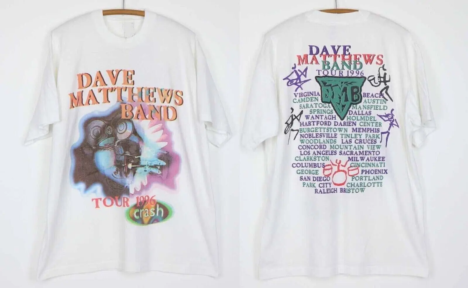 เสื้อยืด1996วินเทจย้อนยุค Dave Matthews Band Musictour สีขาวแฟนของขวัญ