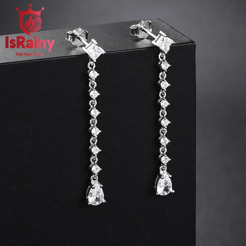 IsRainy 4*6MM D Color Pear Cut Moissanite Diamonds Drop Earrings for Women 925 Sterling Silver Sparkling Long Tassels Jewelry