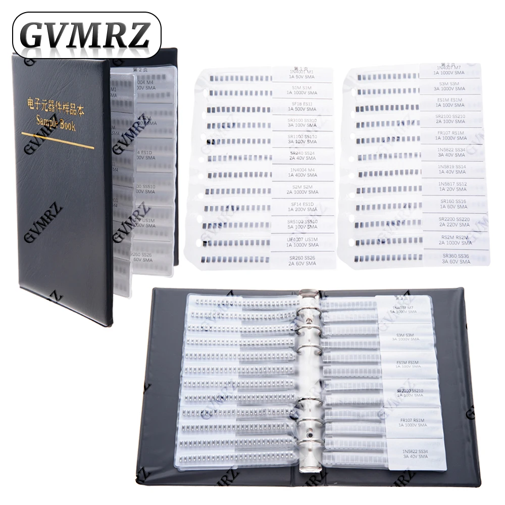 24Values Rectifier Diode Sample Book SMD SMA Assortment Kit 33 Values Schottky Diodes M1 M4 M7  SS24 SS34 SS36 SS110 SS210