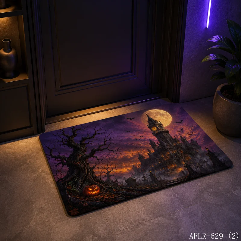 VIKAMA Halloween Ghost Castle Doormat, Gothic-Style Bathroom Doormat, Indoor/Outdoor Non-Slip Entryway Rug, Home Decor