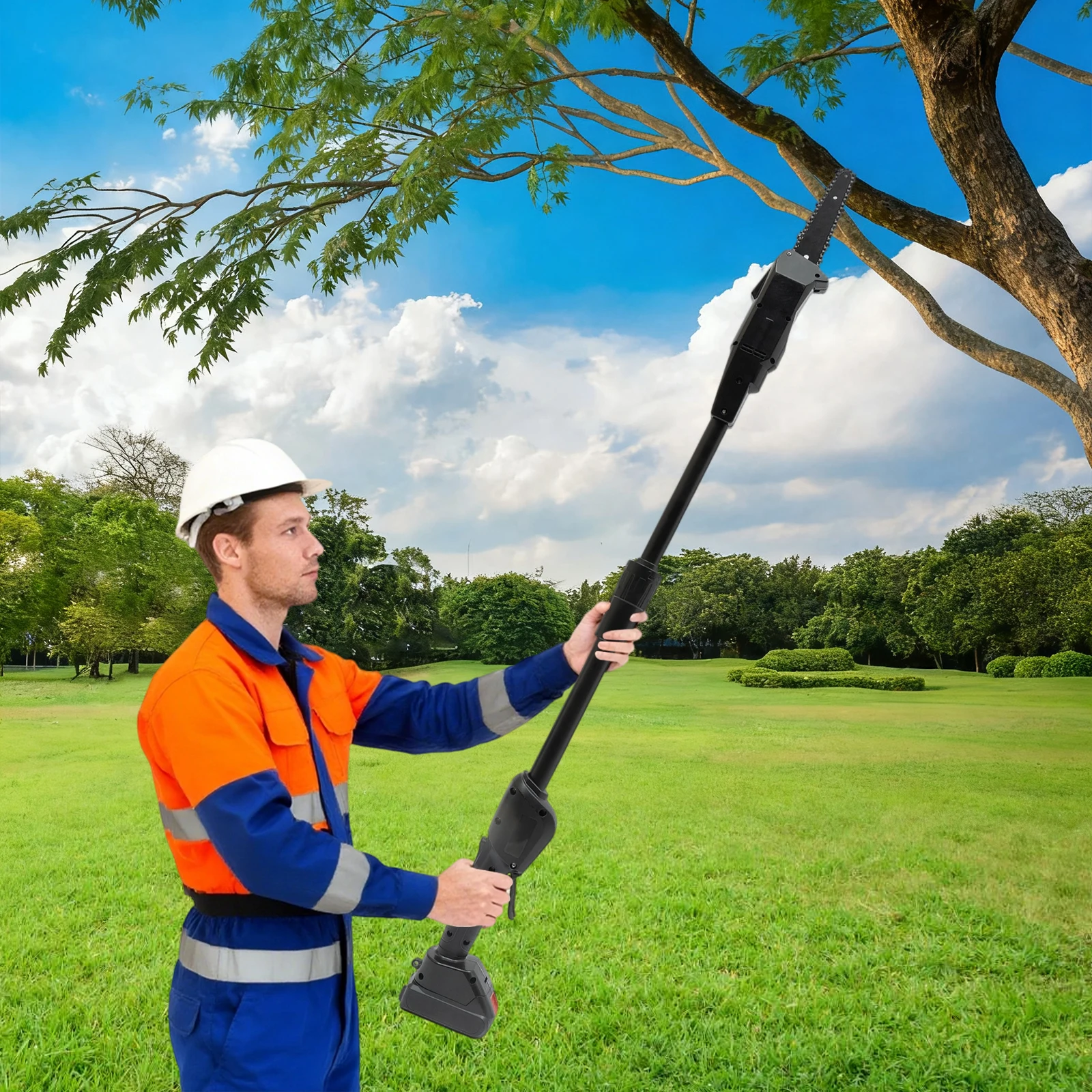 Rechargeable Electric Pole Saw, 2‑Section Detachable Shaft High‑Altitude Branch Pruner, Low‑Noise Cordless Tree Trimming Saw for Garden Fruit Trees