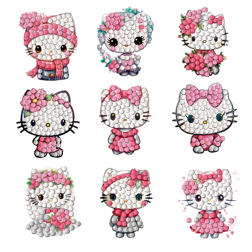 

9PCS Hello Kitty Diamond Painting Stickers Kit 5D Handmade DIY Art Mosaic Stickers for Kids Adults Crafts Toys Gifts
