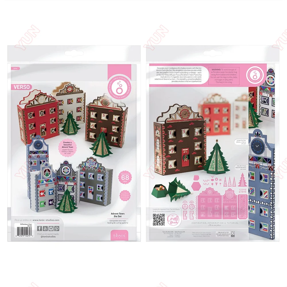 Nowe metalowe wykrojniki Advent Town Die Set Christmas Tree Box Die DIY Scrapbooking Album fotograficzny Dekoracyjna karta papierowa do wytłaczania