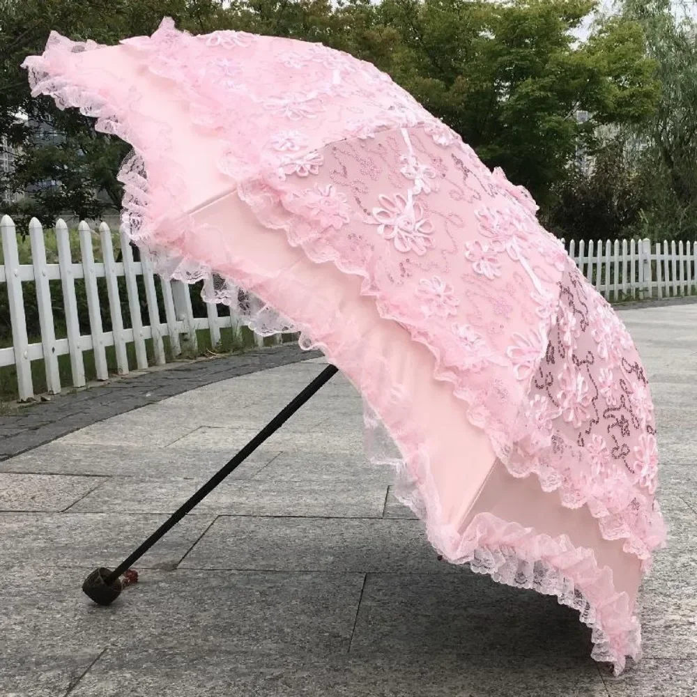 Lace Appliques Bridal Umbrellas for Wedding Party Ladies High-End Sun Umbrella Wedding Dress Photo French Retro Parasol Umbrella