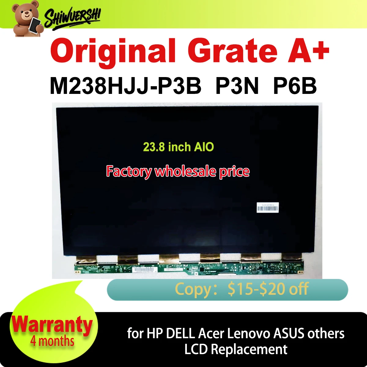 

Original New 23.8'' Only LCD Glass M238HJJ P3B P3N P6B M238HJJ-P3B M238HJJ-P3N M238HJJ-P6B 1920×1080 FHD for AIO Screen Panel