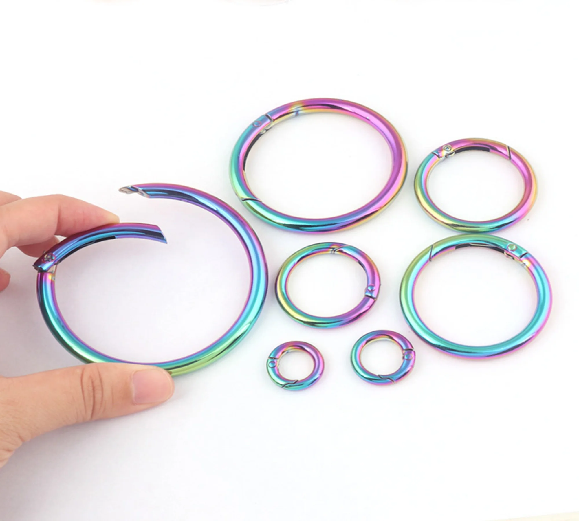 Rainbow Spring O Ring 10 13 25 32 38 50 62 MM Round Metal Push Gate Snap Hook Trigger Lobster Clasp Clip Purse Bag Handbag