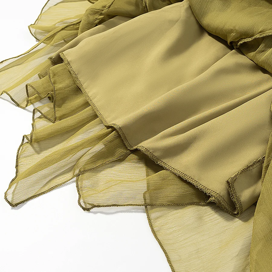 Jupe mi-longue taille haute avec volants, décorations superposées, taille élastique, en mousseline de soie, jupe trapèze décontractée pour femmes, printemps 2025