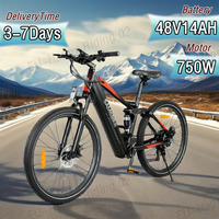 Electric Bicycle 750W Brushless Motor 48V14AH Lithium Battery Electric Bike 26-Inch Tire Hydraulic Braking Mountain E-Bike