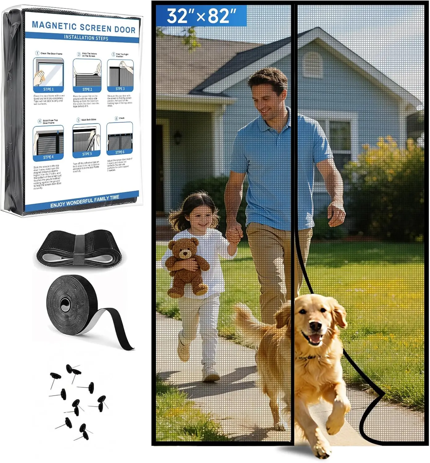 

Magnetic Screen Door Upgraded PET Mesh Stronger Than Fiberglass and Polyester,Hands Free,Keeps Bugs Out,Pet & Kid Friendly，S