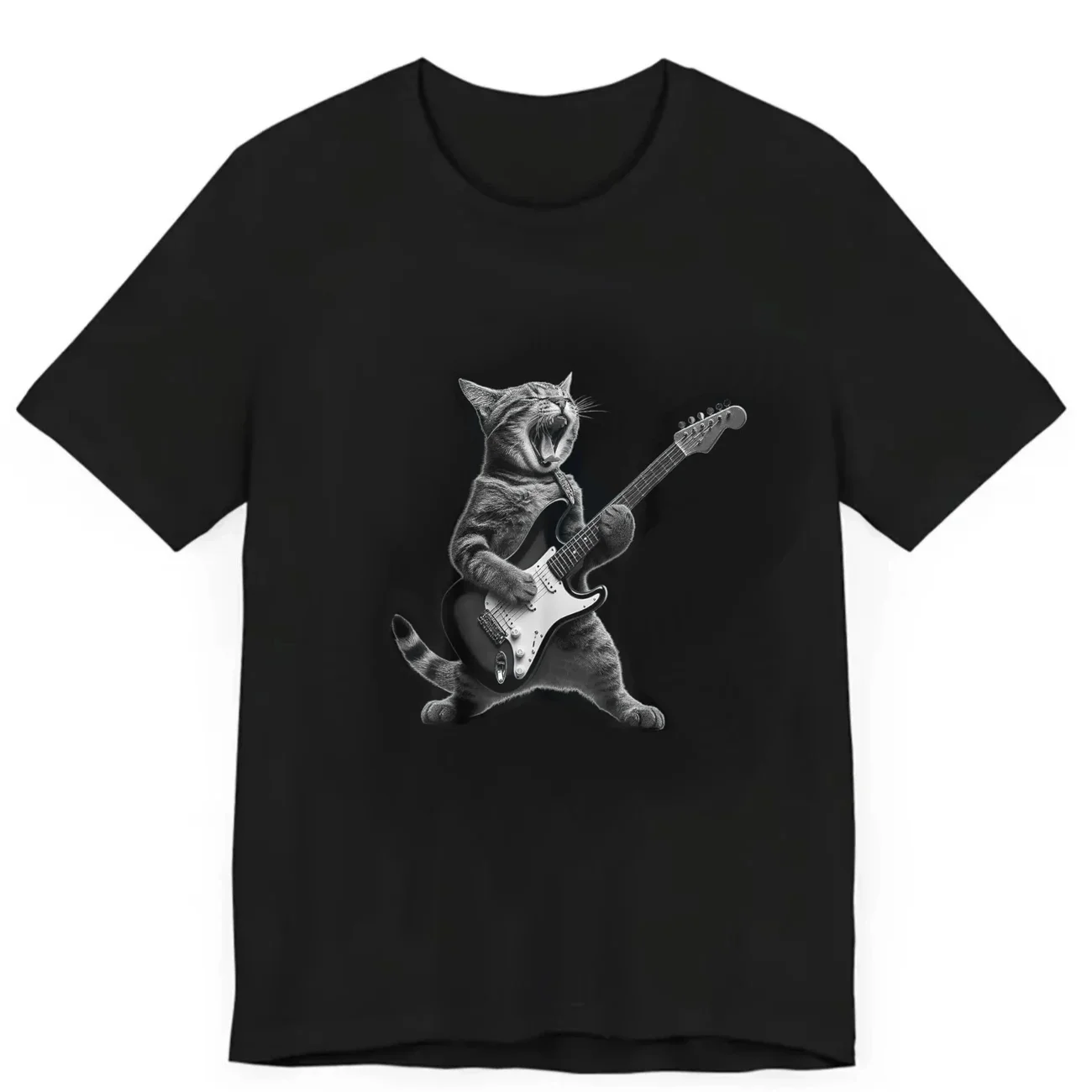 Cat Playing Guitar Rock Star Printed T-shirt Design Gift T-shirt Women Clothing Fashion Summer Streetwear Graphic T Shirts Y2K