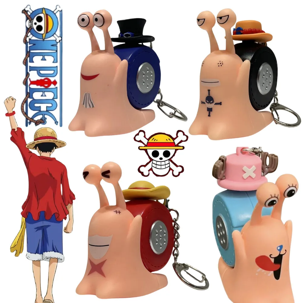 Lindo Llavero de Juguete con Altavoz Grabador de Sonido de One Piece, Modelo Den Den Mushi, con Luffy, Sabo, Ace, Chopper y Botón de Caracol