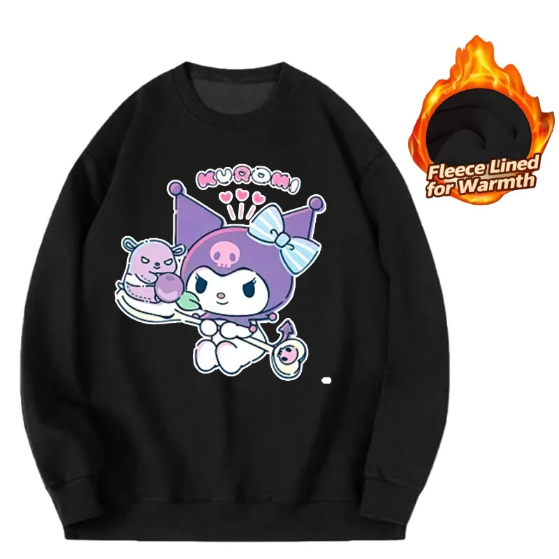 

Sanrio Series Printed Crew Neck Long-Sleeve Top, Cute and Warm Fleece-Lined Crew Neck Long-Sleeve T-Shirt, 100% Cotton