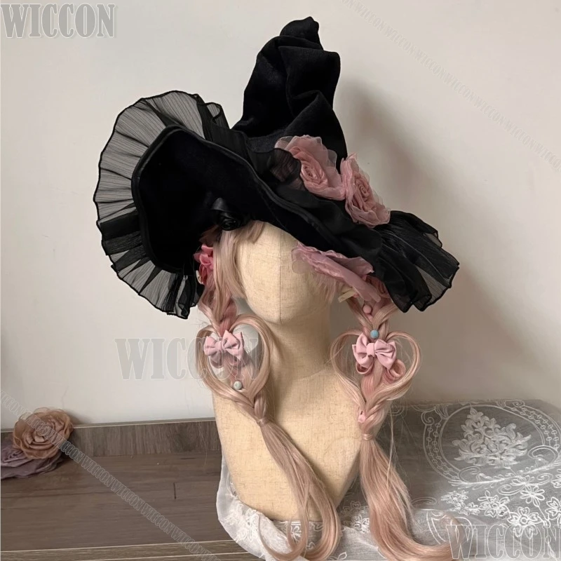 The Witch's Hat Anime Fairy Witch Cosplay Costume Black Hat Colorful Rose Women Girl Cute Magic Outfit Holloween Gift Customized