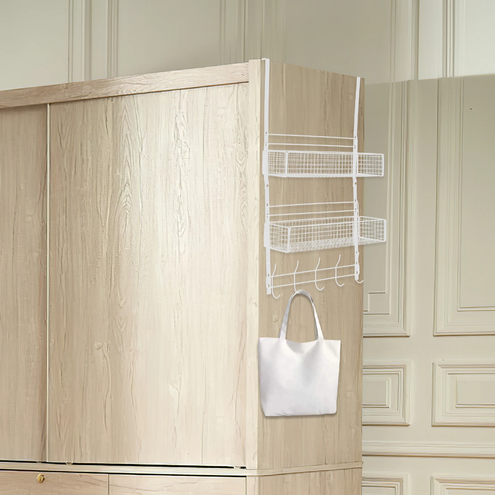

Hanging Wall Basket Metal Storage Organizer Kitchen Bathroom Bedroom Simple Nail-Free Design Easy Install Holds Towels Small