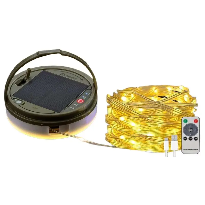 

CYCLI-Solar Powered 32FT Camping String Lights 100Leds, Waterproof Hanging Fairy Lights, Portable Lamp,Remote Control