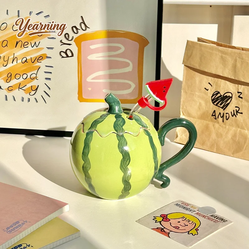 

Creative Hand Painted Watermelon Shape Mug Underglaze High Value Unique Birthday Gift for Men Women Home Decor