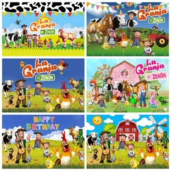 Custom La Granja De Zenon Backdrop Kids 1st Birthday Photo Studio Green Grass Farm Barn Animal Tractor Photo Background