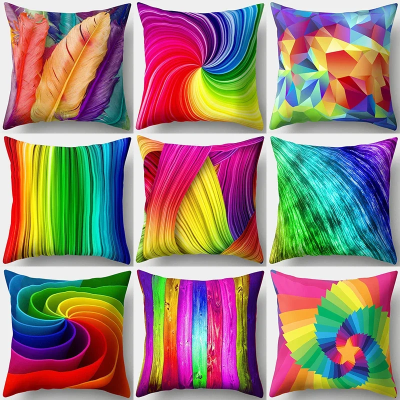 

Colorful Rainbow Upholstery Cover Decor Sofa Pillowcase Home Cushion Aesthetics