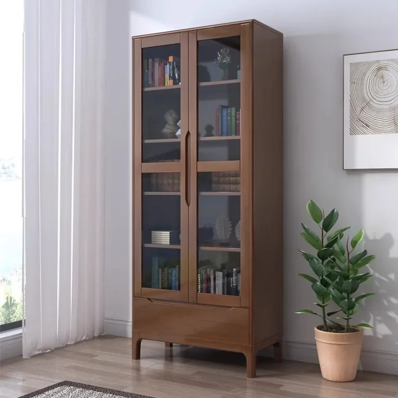 

Nordic all solid wood bookcase floor-to-ceiling with glass living room bedroom display small two-door storage